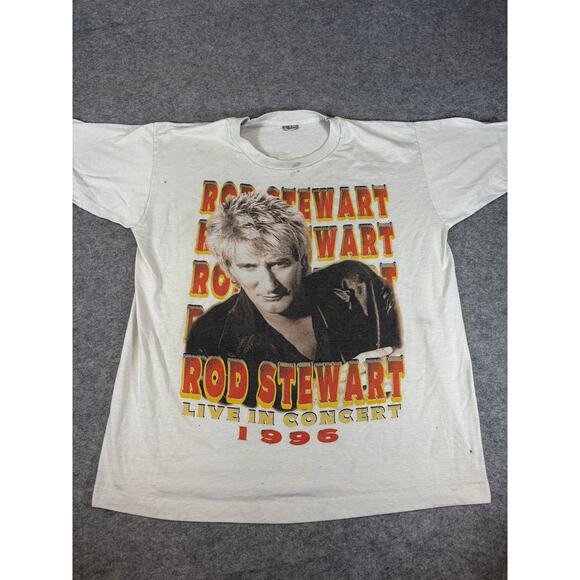 VINTAGE 90s Rod Stewart Tour Shirt Mens XL White Graphic Live In Concert Tee - Picture 1 of 6